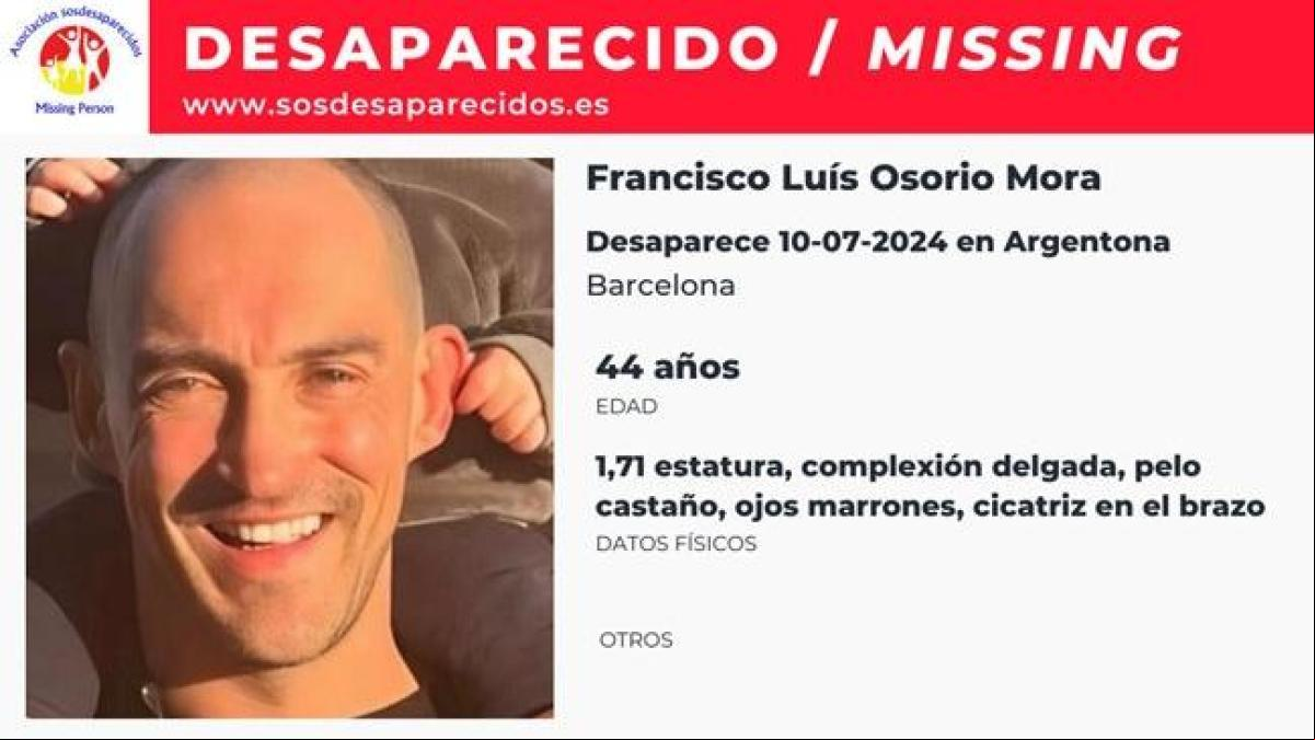 Activan una alerta para encontrar a Francisco Luís Osorio Mora, un hombre de 44 años desaparecido en Barcelona